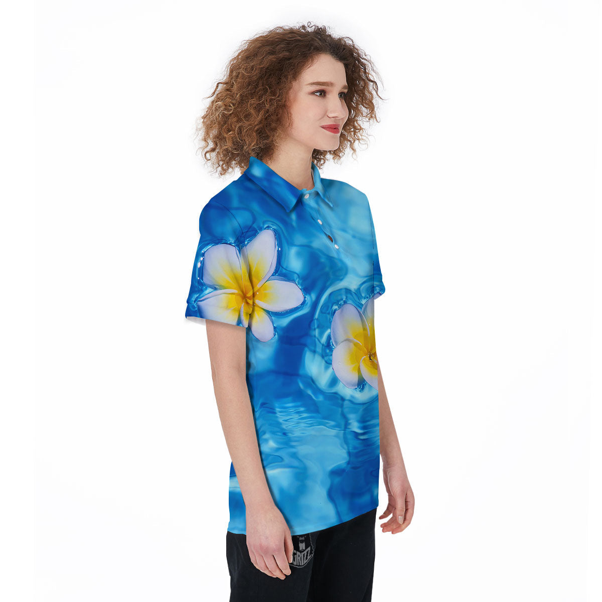 Yellow And White Plumeria In Water Print Women's Golf Shirts-grizzshop