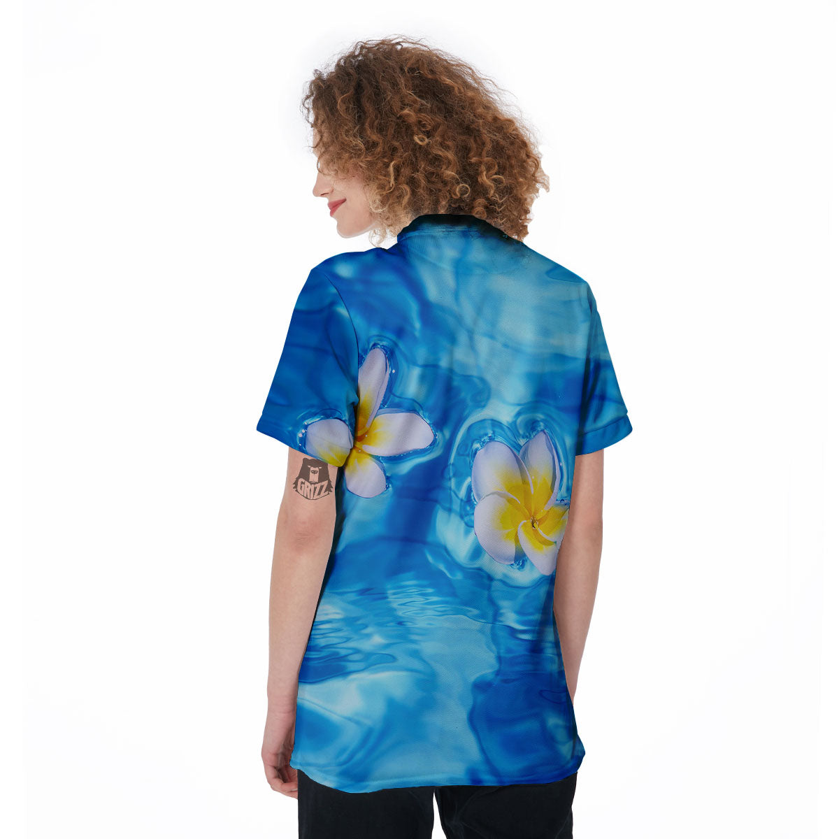 Yellow And White Plumeria In Water Print Women's Golf Shirts-grizzshop