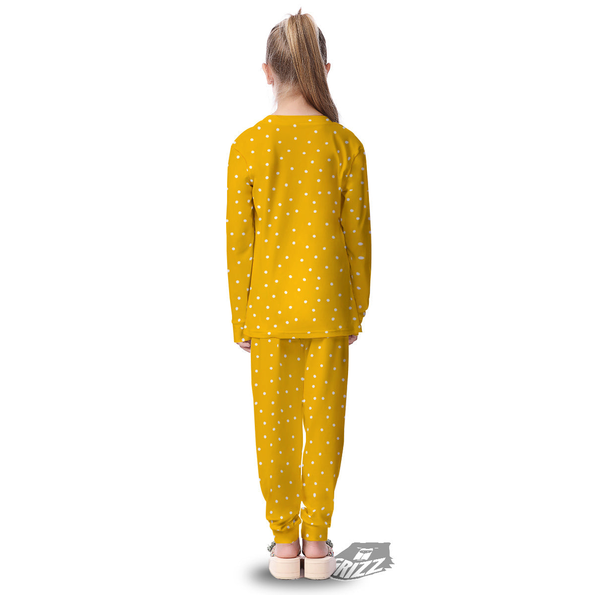 Yellow And White Polka Dot Print Pattern Kid's Pajamas-grizzshop