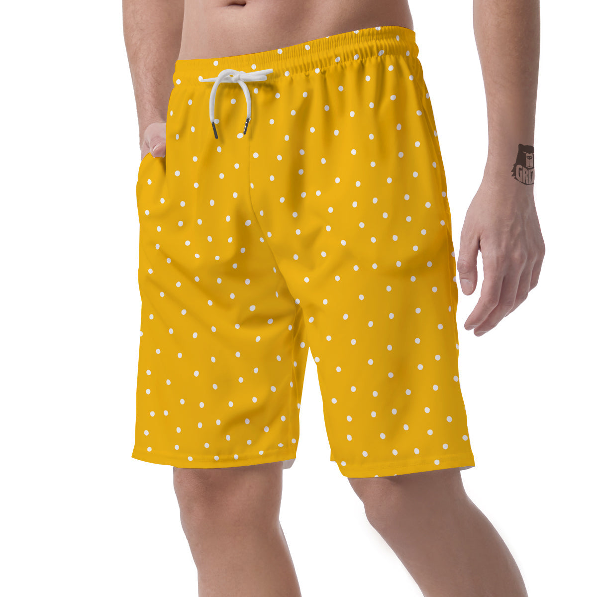 Yellow And White Polka Dot Print Pattern Men's Shorts-grizzshop