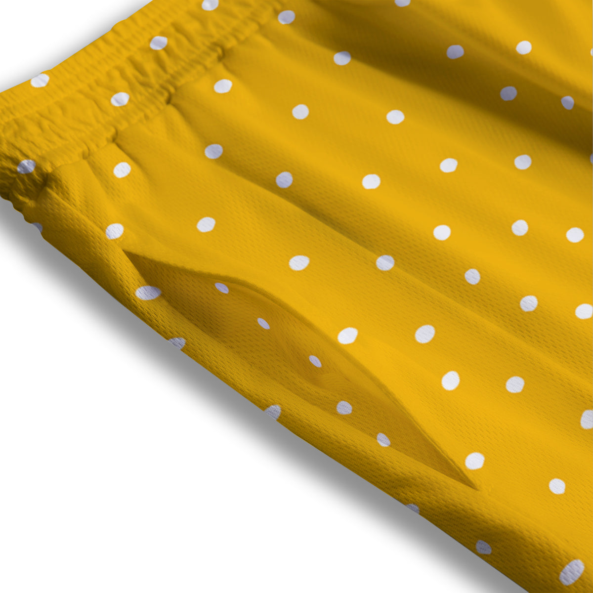 Yellow And White Polka Dot Print Pattern Mesh Shorts