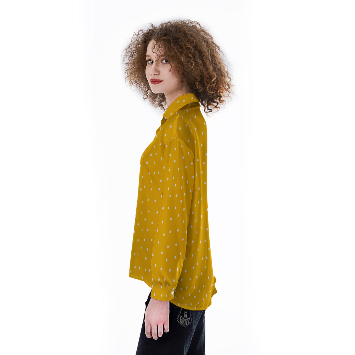 Yellow And White Polka Dot Print Pattern Women's Long Sleeve Shirts-grizzshop