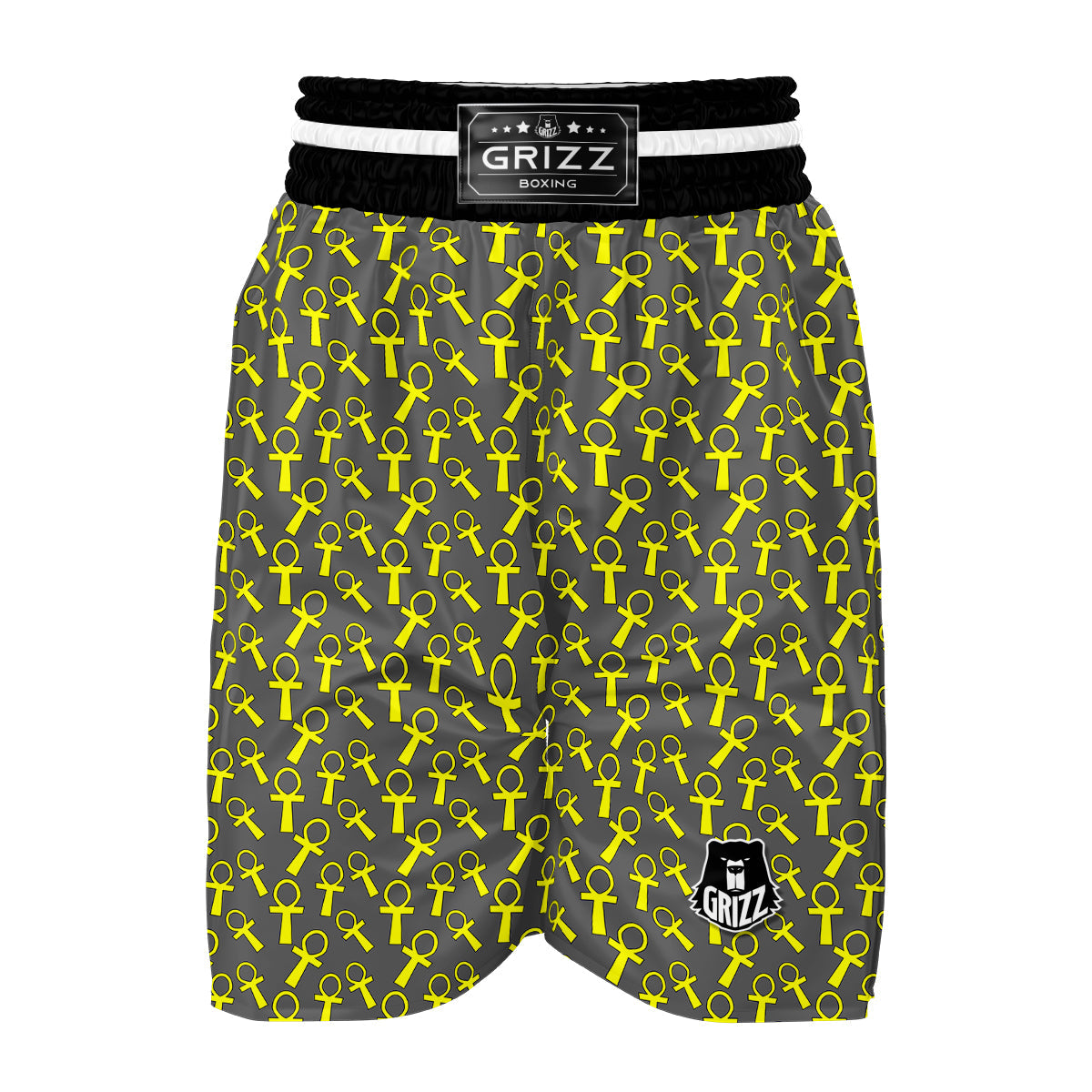 Yellow Ankh Print Pattern Boxing Shorts-grizzshop
