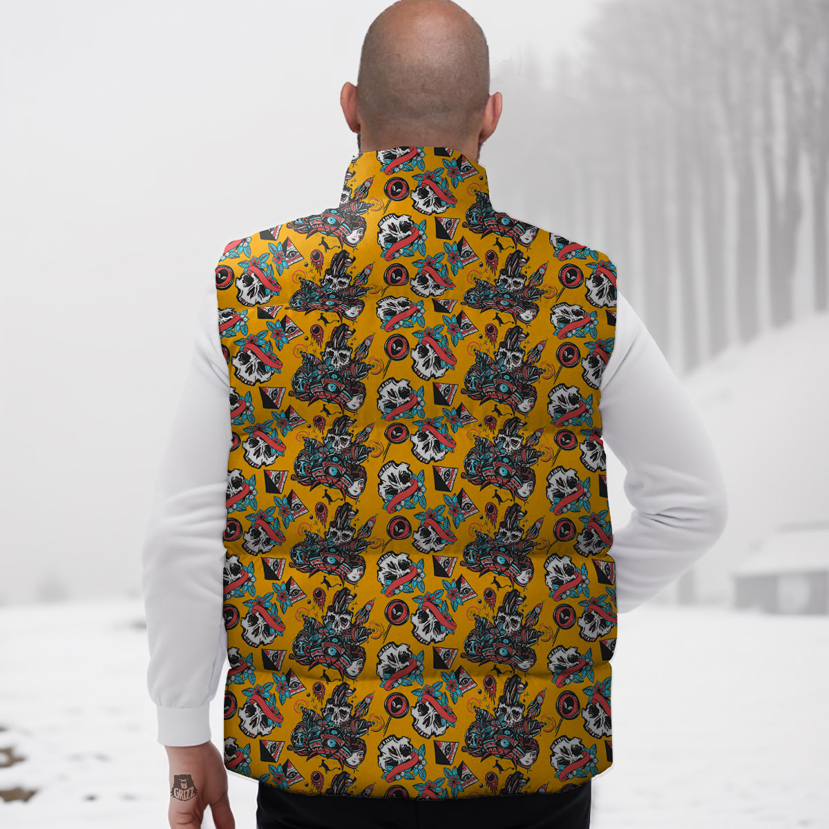 Yellow Banana Pattern Print Down Vest-grizzshop