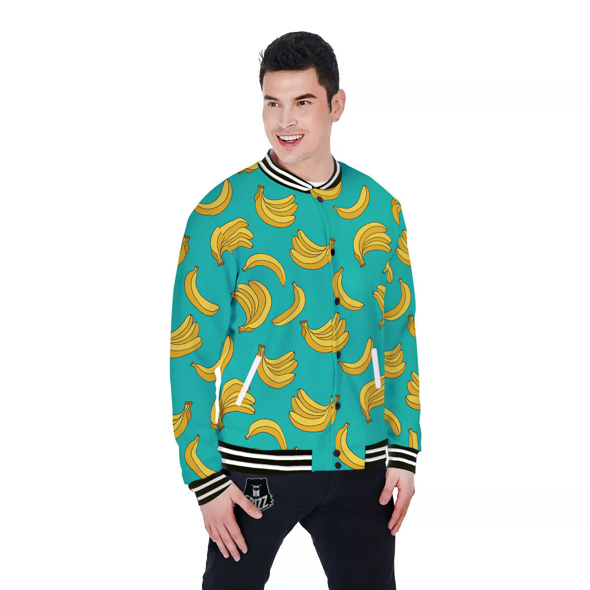 Yellow Banana Print Pattern Baseball Jacket-grizzshop