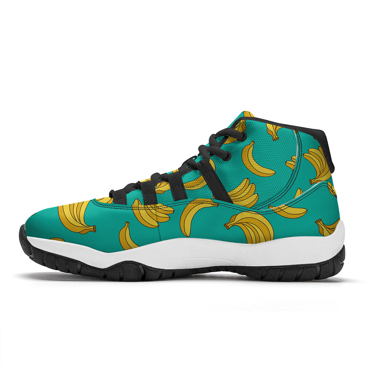 Yellow Banana Print Pattern Black Bball Shoes-grizzshop