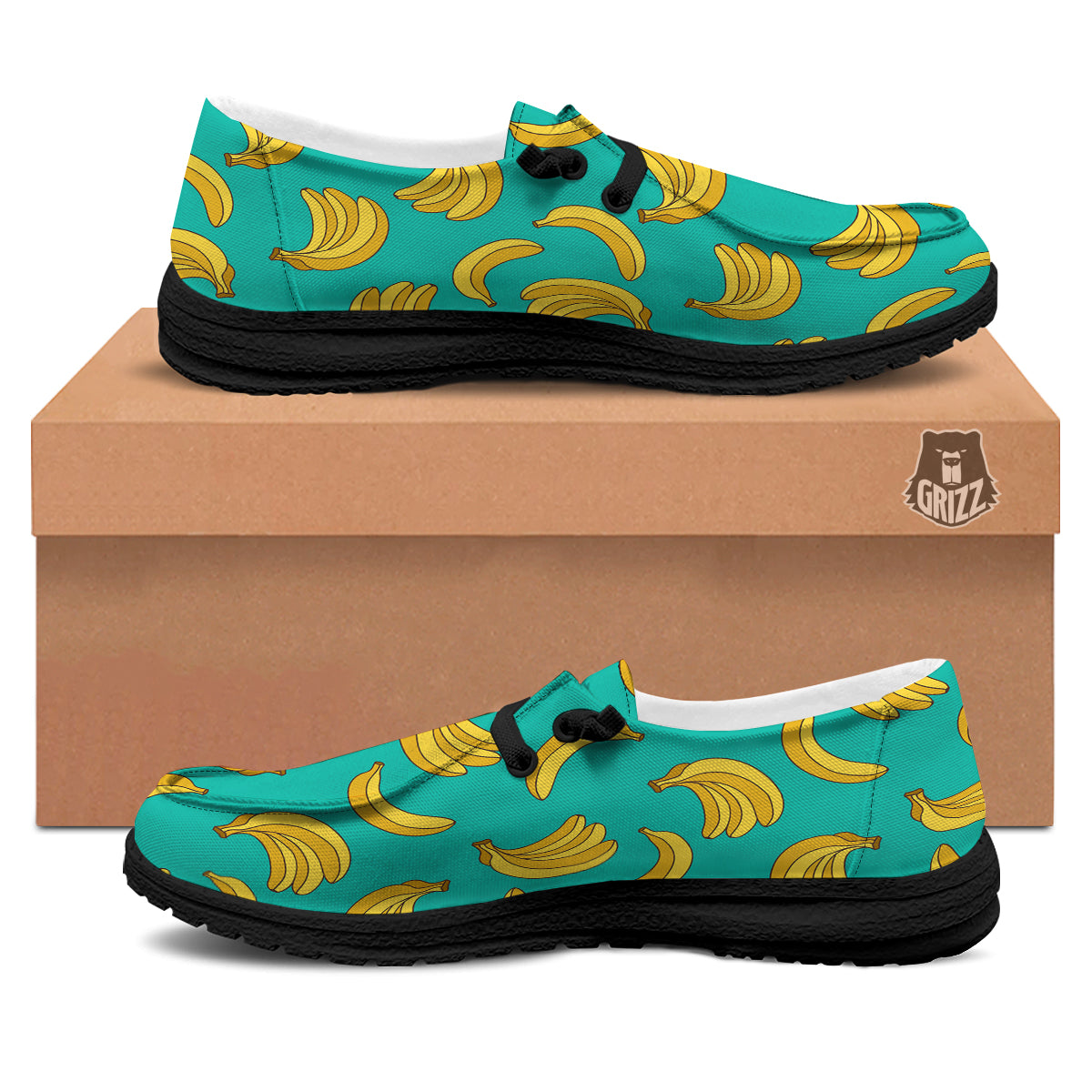 Yellow Banana Print Pattern Black Loafers-grizzshop