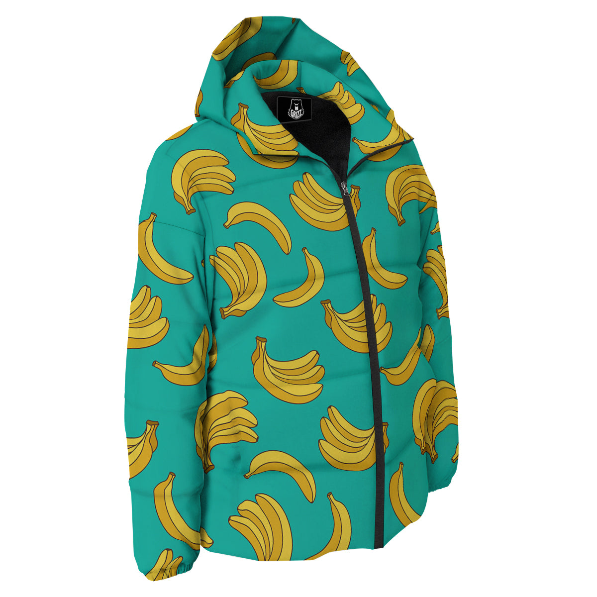 Yellow Banana Print Pattern Down Jacket-grizzshop