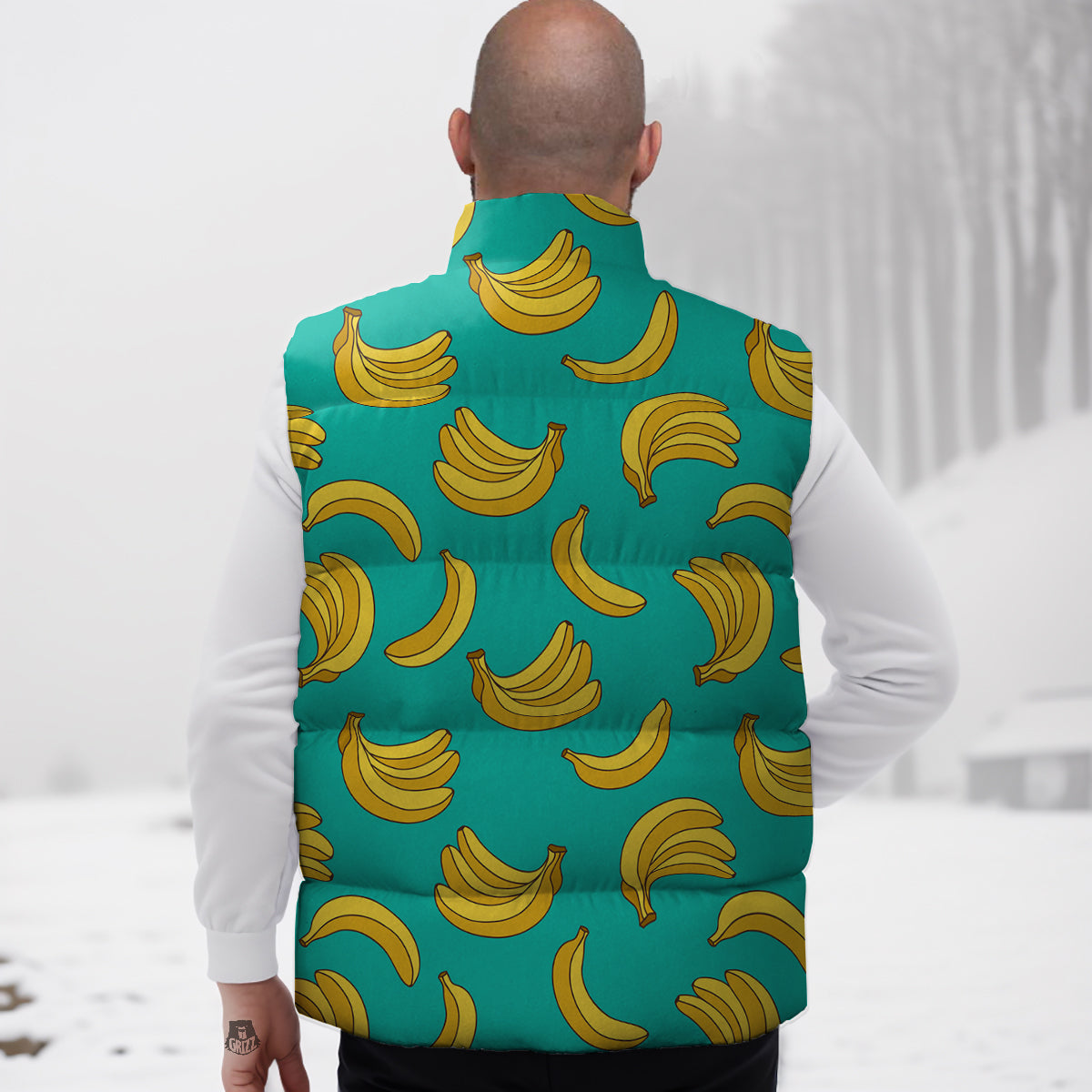 Yellow Banana Print Pattern Down Vest-grizzshop