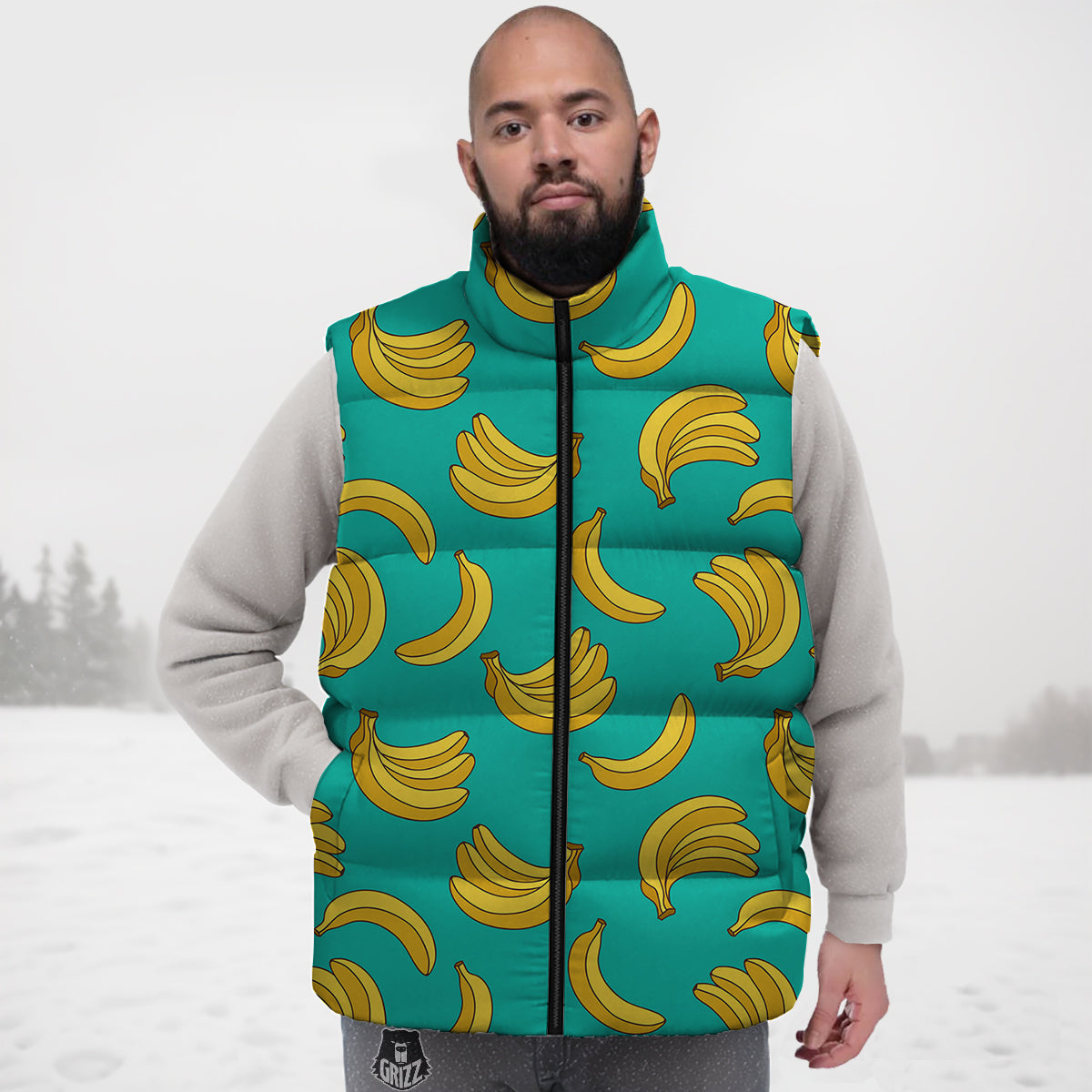 Yellow Banana Print Pattern Down Vest-grizzshop