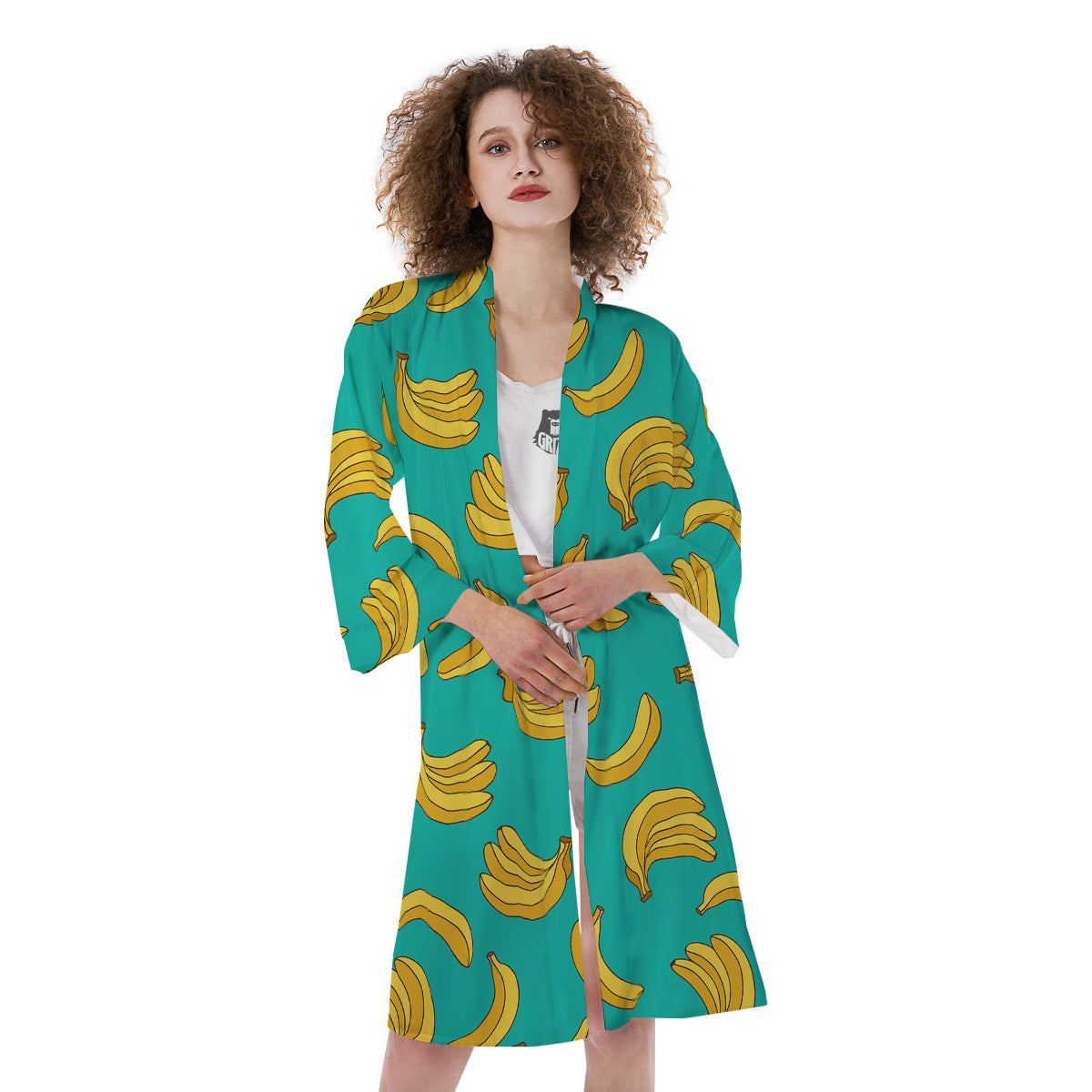 Yellow Banana Print Pattern Kimono-grizzshop