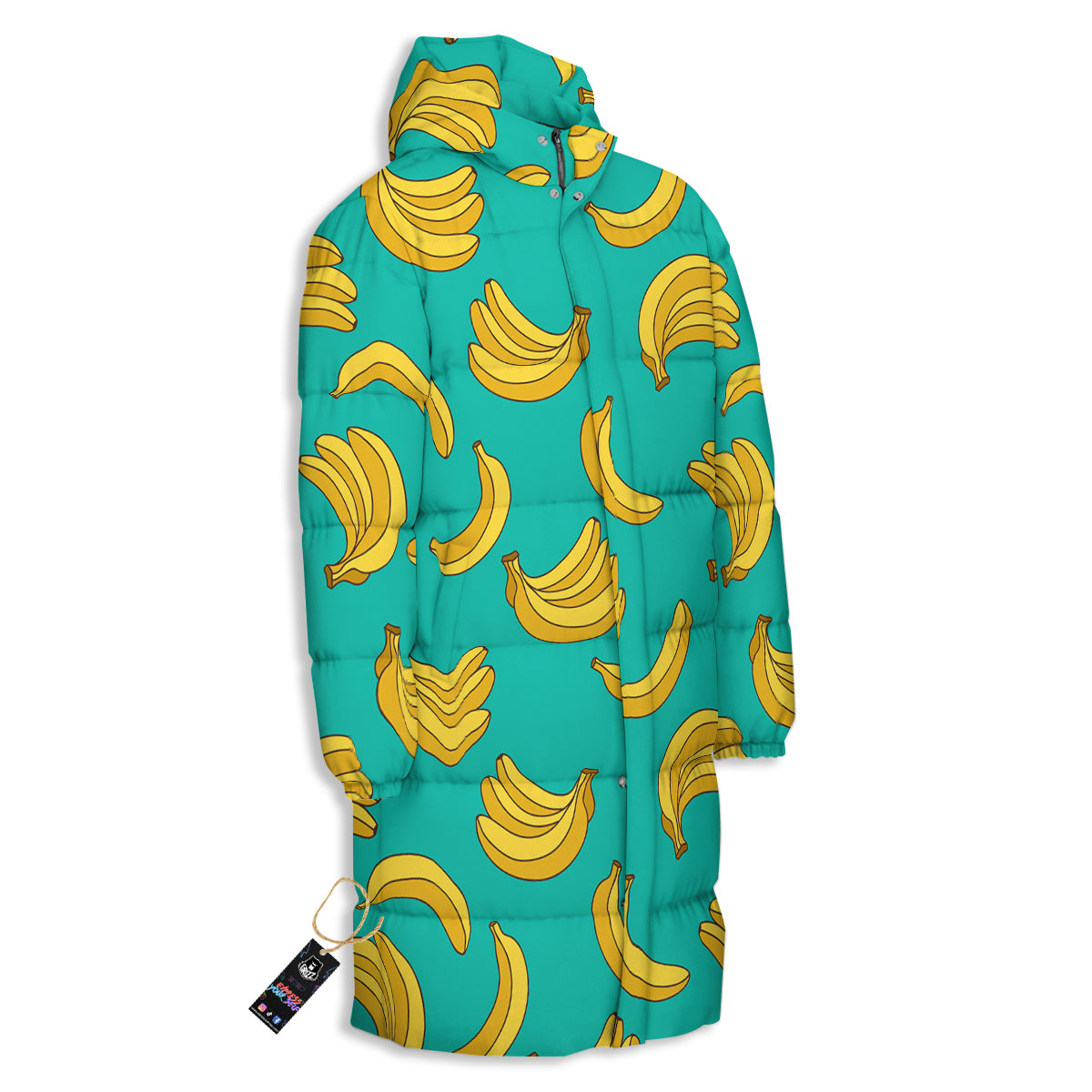 Yellow Banana Print Pattern Long Down Jacket-grizzshop