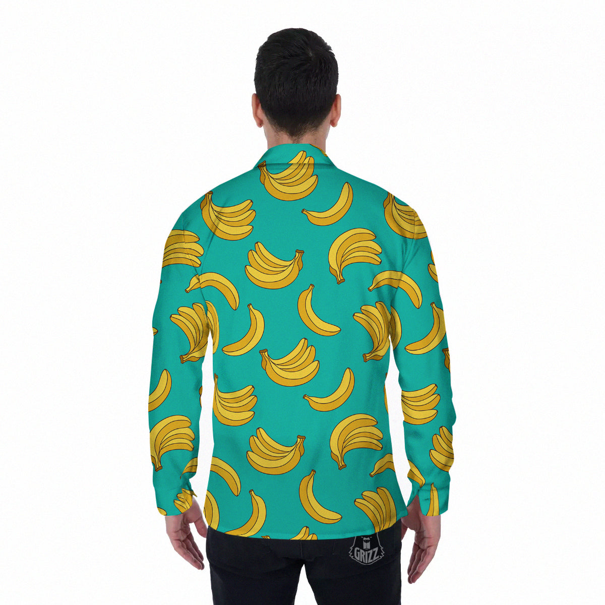 Yellow Banana Print Pattern Men's Long Sleeve Shirts-grizzshop