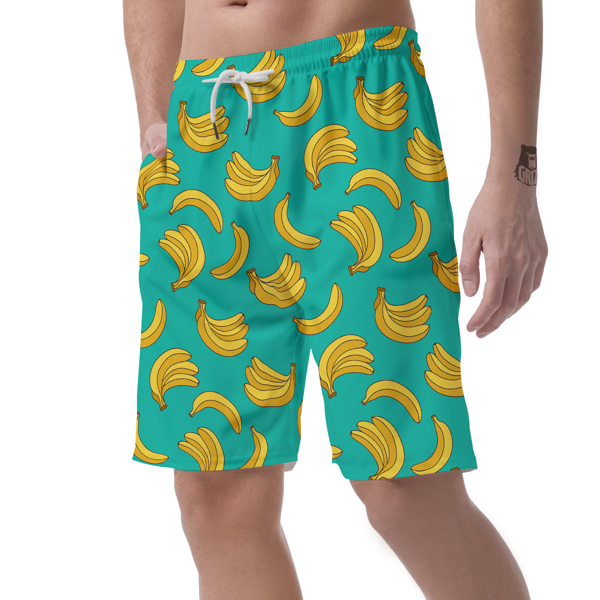 Yellow Banana Print Pattern Men's Shorts-grizzshop