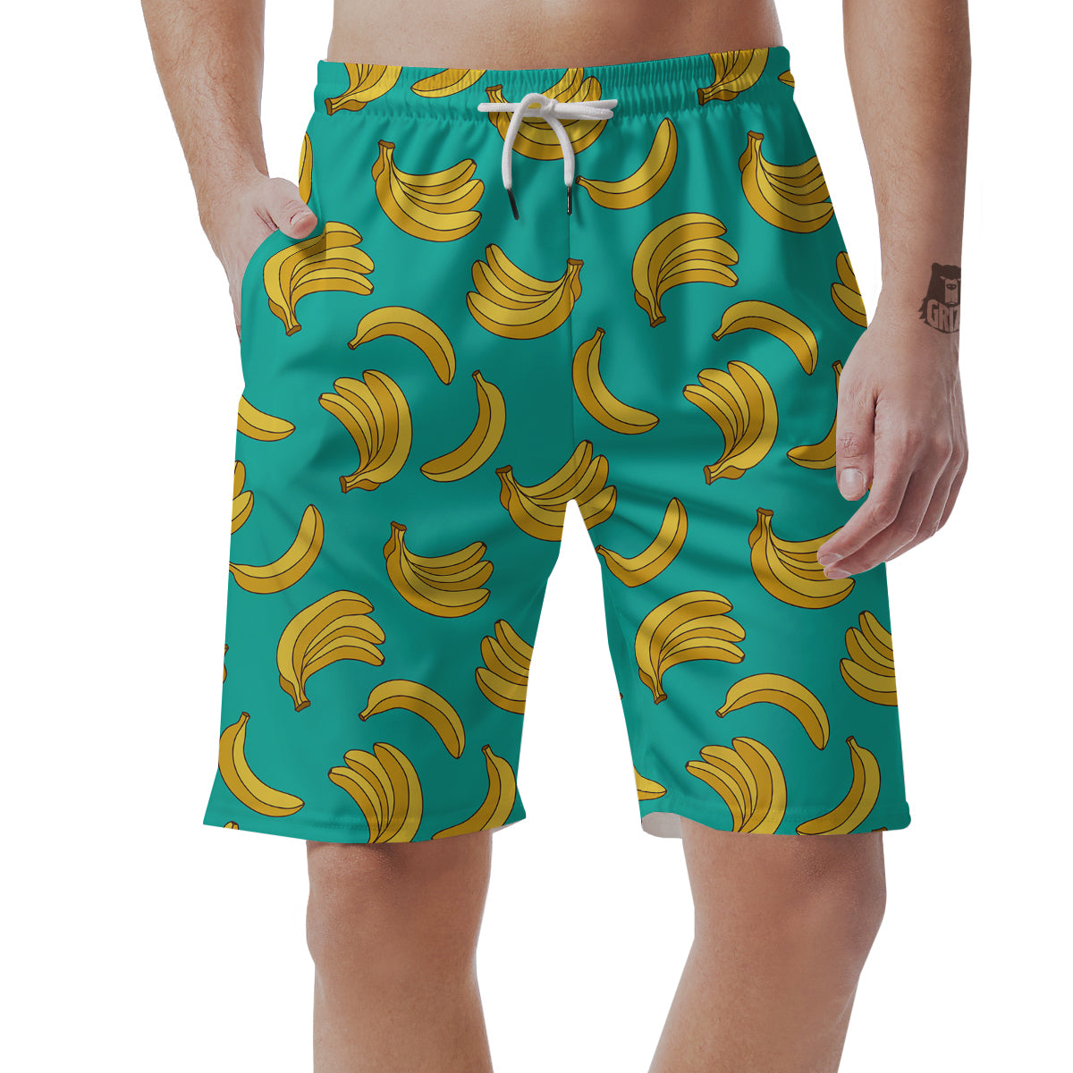 Yellow Banana Print Pattern Men's Shorts-grizzshop