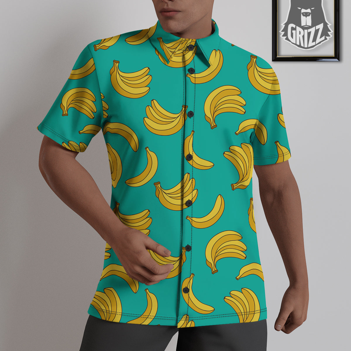 Yellow Banana Print Pattern Untucked Shirts-grizzshop