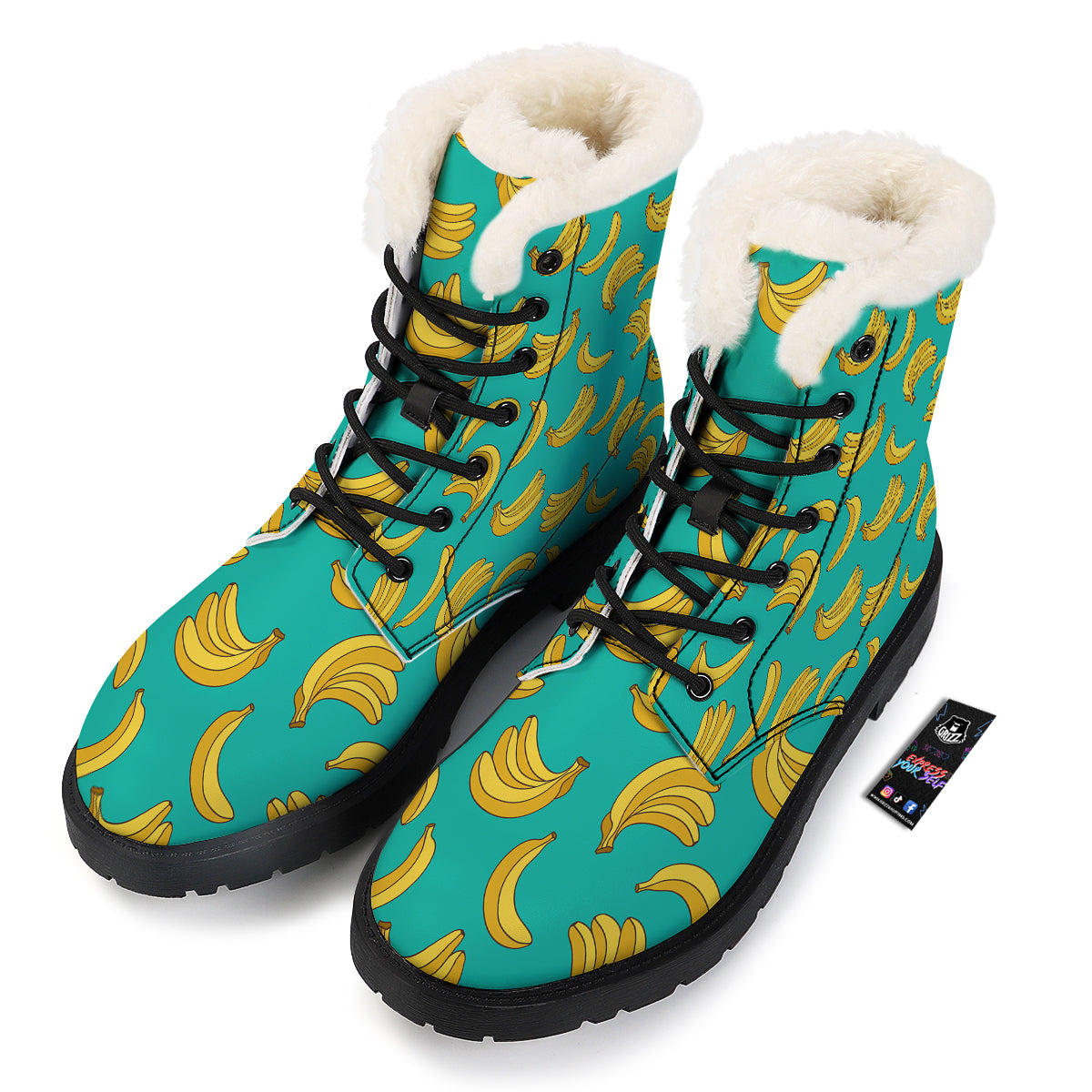 Yellow Banana Print Pattern Winter Boots-grizzshop
