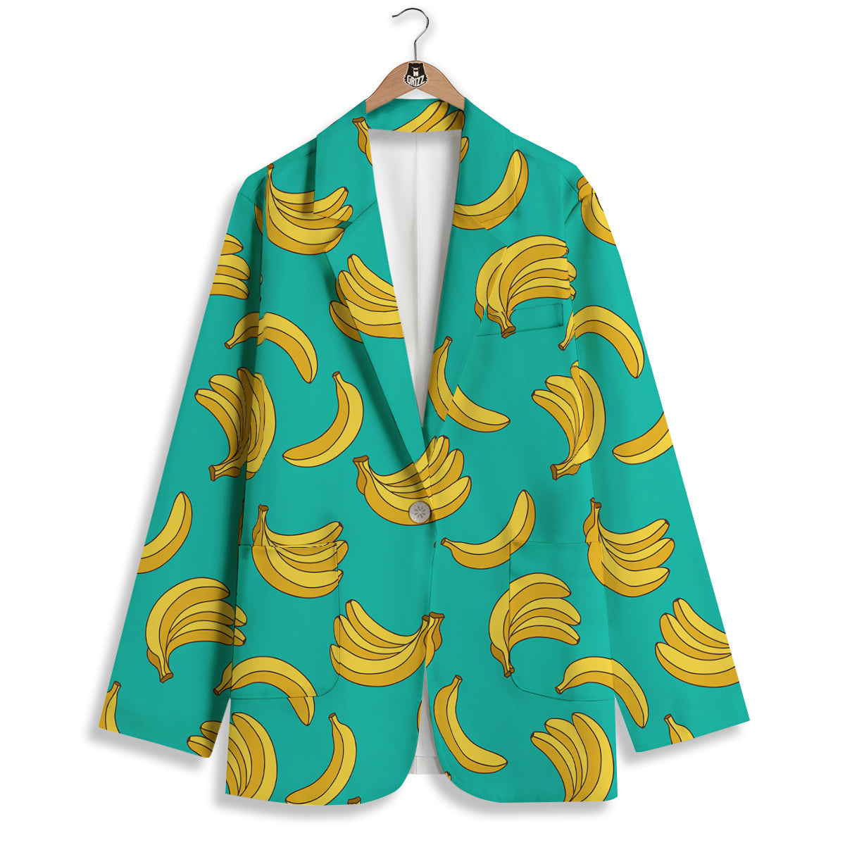 Yellow Banana Print Pattern Women's Blazer-grizzshop