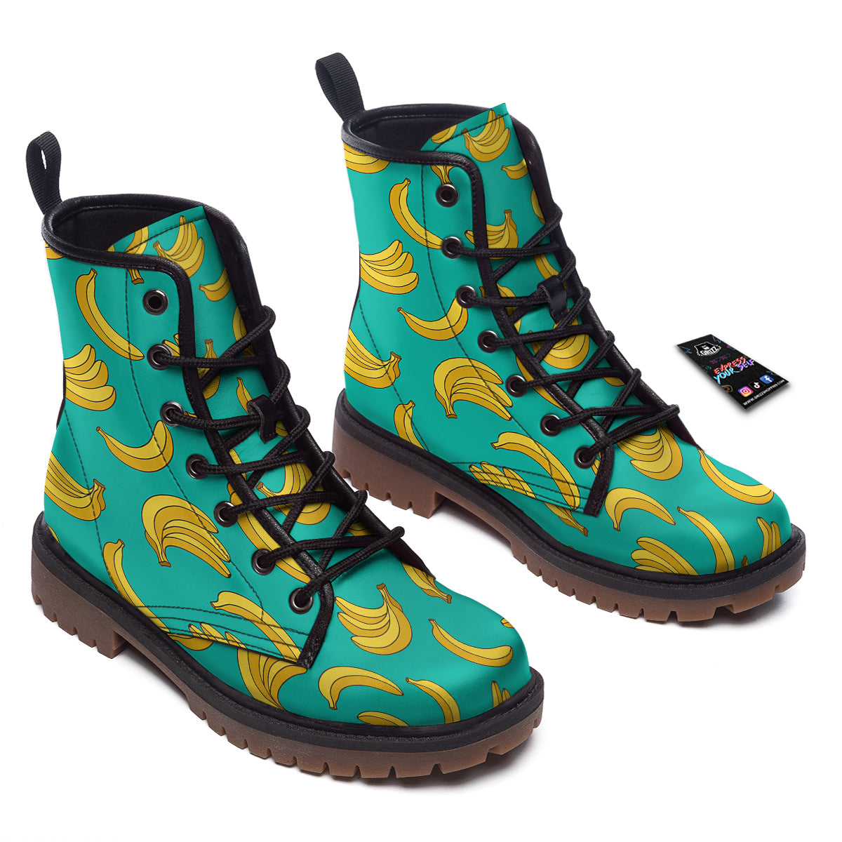 Yellow Banana Print Pattern Work Boots-grizzshop