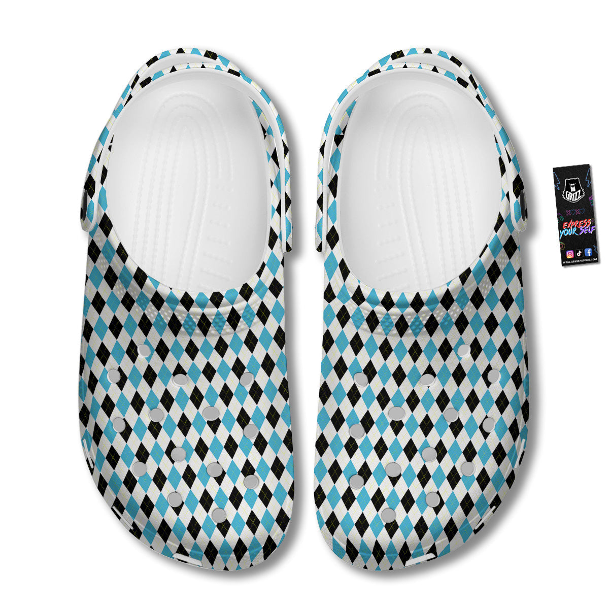 Yellow Black And Blue Argyle Print Clog-grizzshop