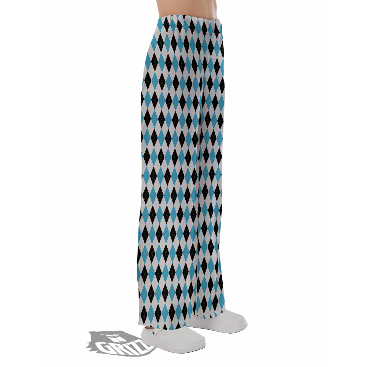 Yellow Black And Blue Argyle Print Pajama Pants-grizzshop