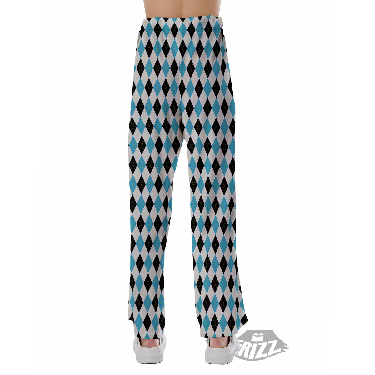 Yellow Black And Blue Argyle Print Pajama Pants-grizzshop