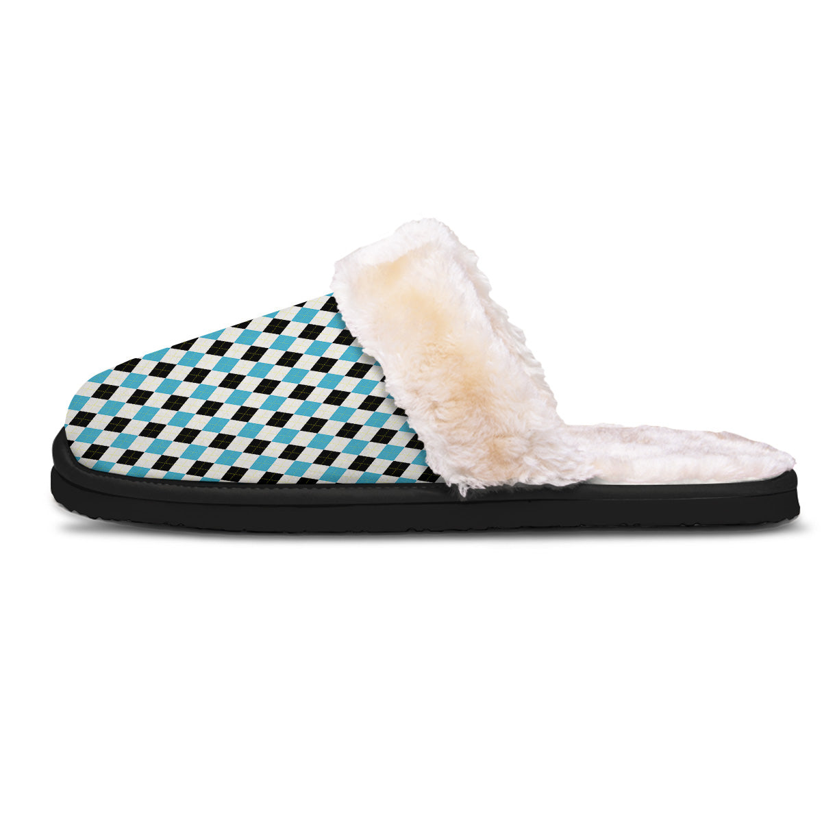 Yellow Black And Blue Argyle Print Slippers-grizzshop