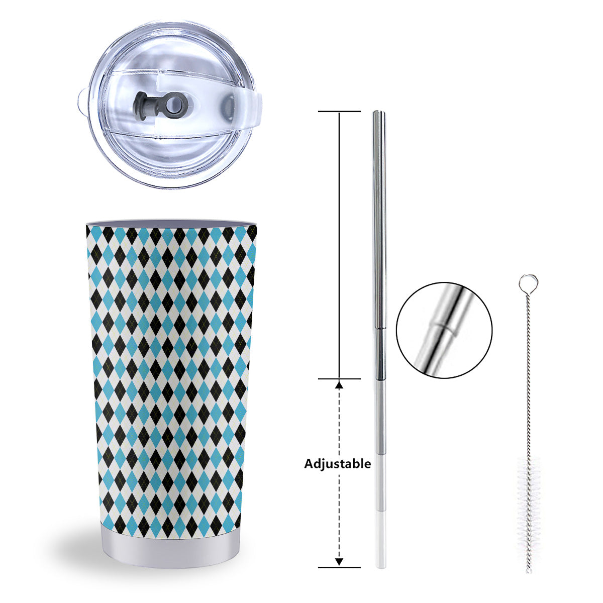 Yellow Black And Blue Argyle Print Tumbler-grizzshop