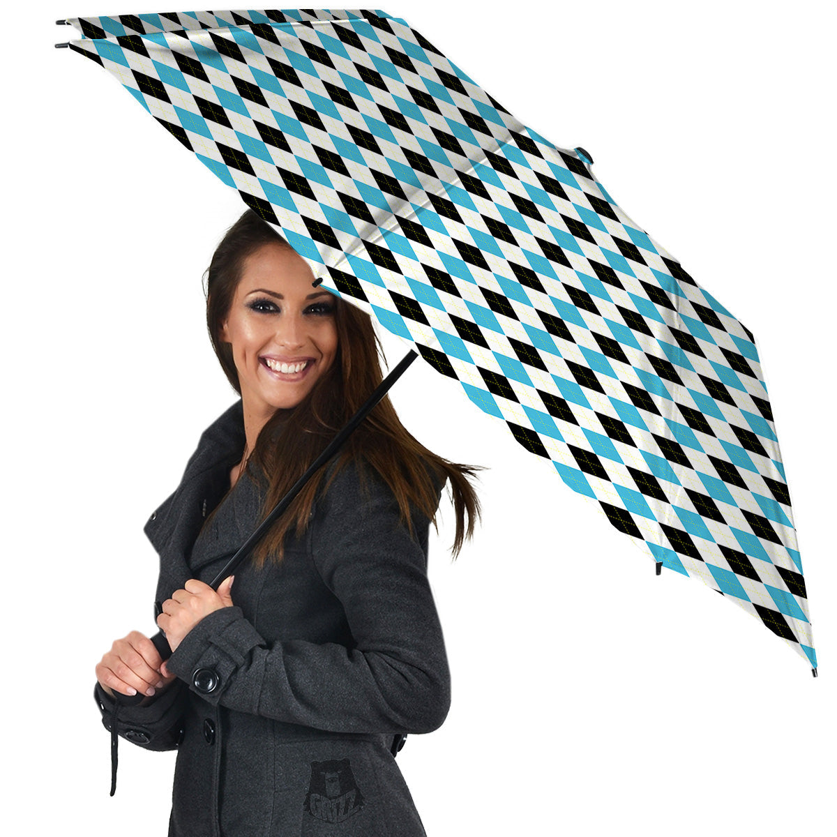 Yellow Black And Blue Argyle Print Umbrella-grizzshop