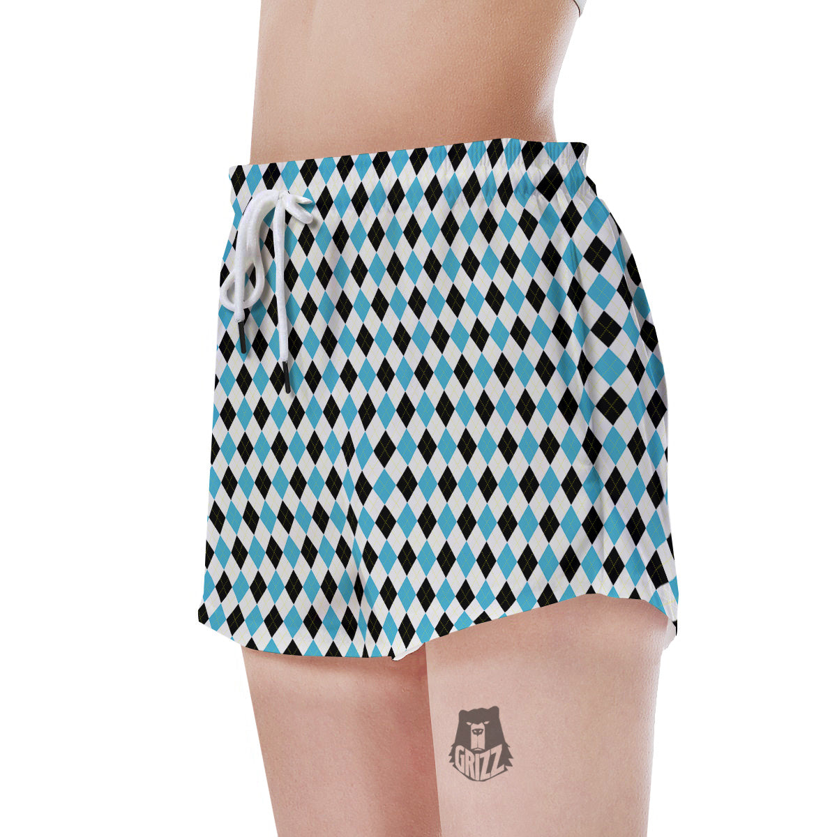 Yellow Black And Blue Argyle Print Women's Shorts-grizzshop