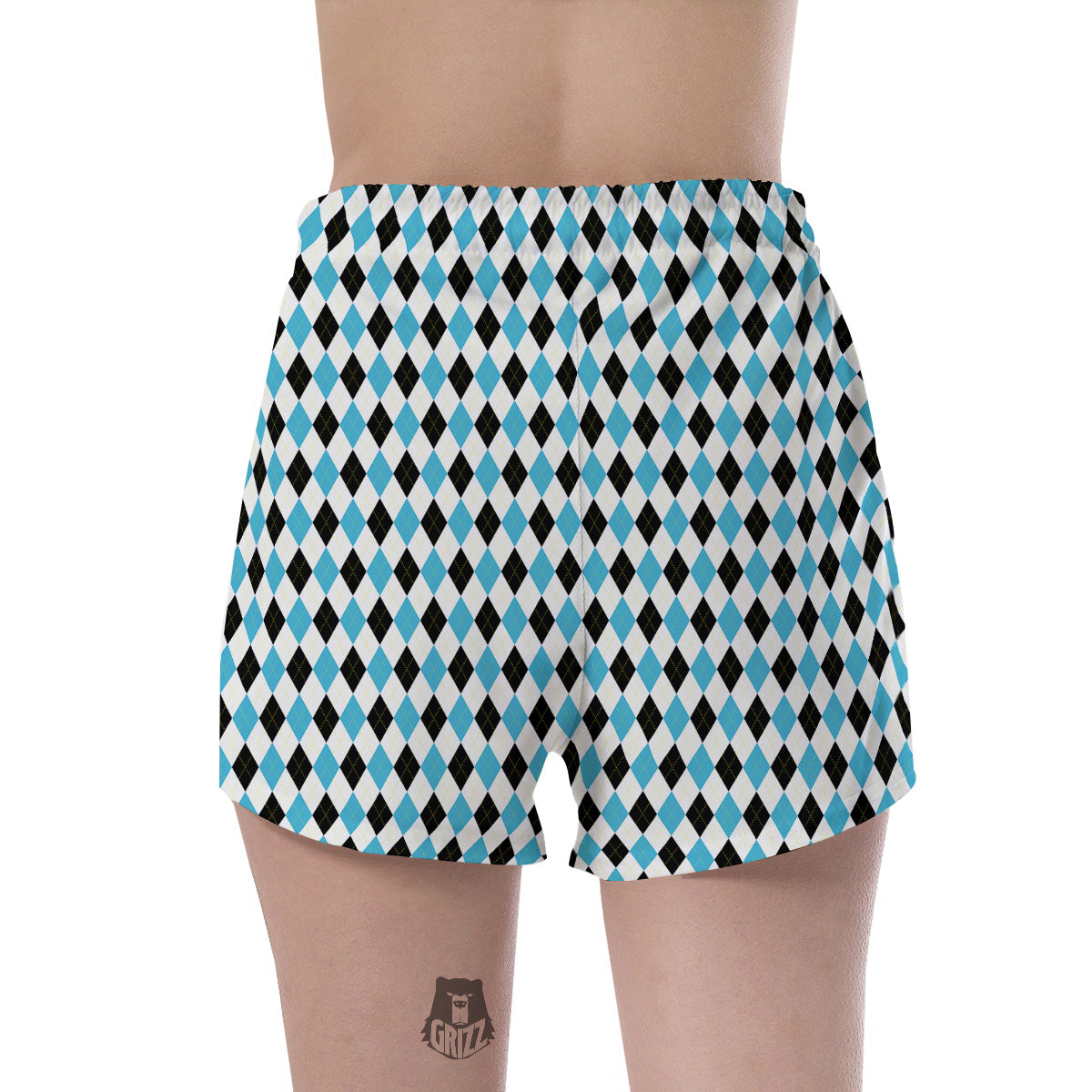 Yellow Black And Blue Argyle Print Women's Shorts-grizzshop