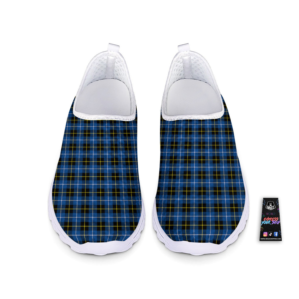 Yellow Blue And Black Tartan Print Nurse Shoes-grizzshop