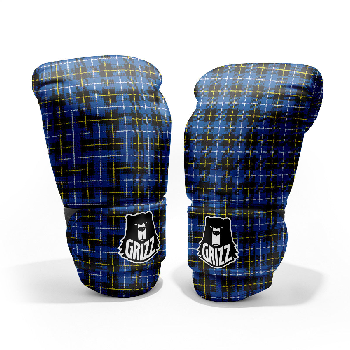 Yellow Blue And Black Tartan Print Pro Boxing Glove