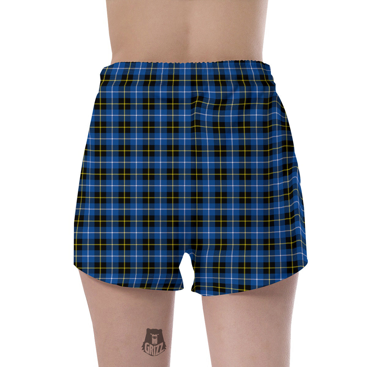Yellow Blue And Black Tartan Print Women's Shorts-grizzshop