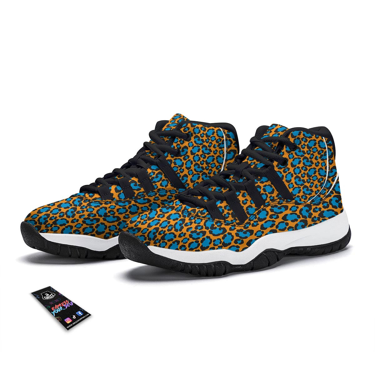 Yellow Blue Dot Leopard Black Bball Shoes-grizzshop