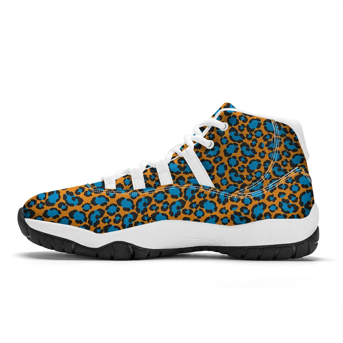 Yellow Blue Dot Leopard White Bball Shoes-grizzshop
