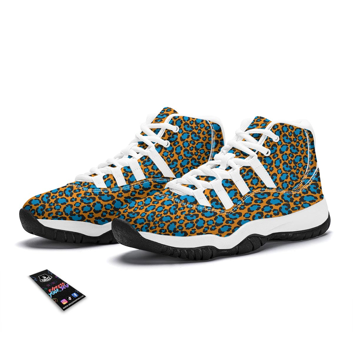 Yellow Blue Dot Leopard White Bball Shoes-grizzshop