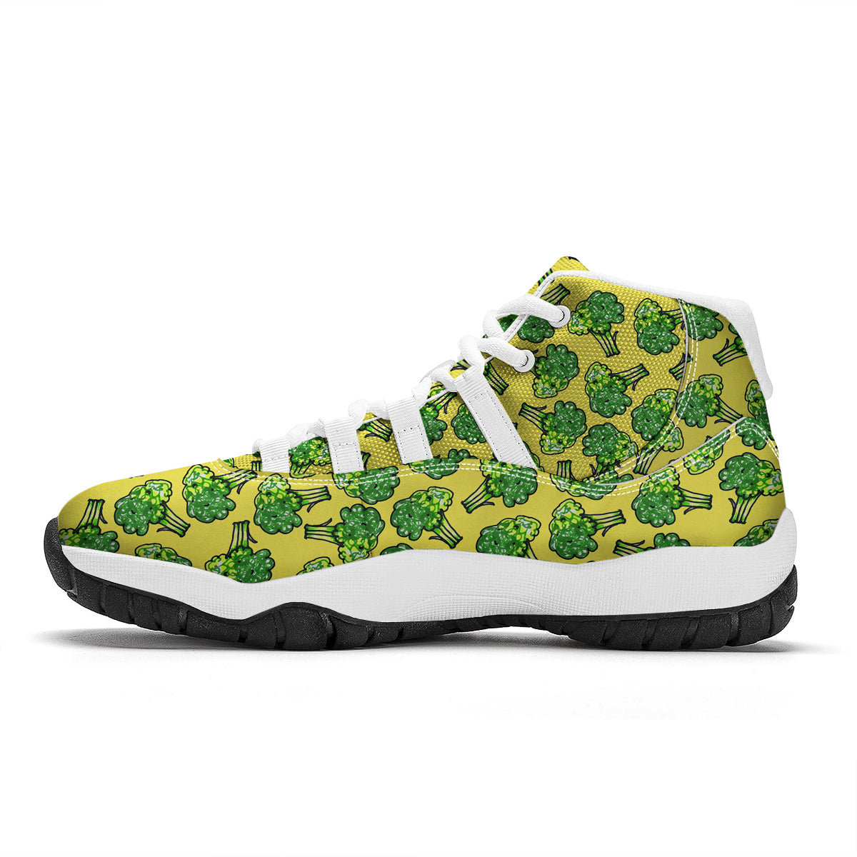 Yellow Broccoli Print Pattern White Bball Shoes-grizzshop