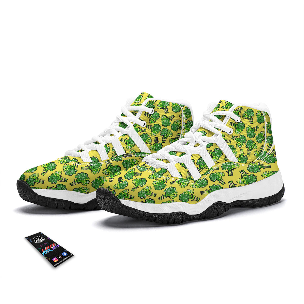 Yellow Broccoli Print Pattern White Bball Shoes-grizzshop