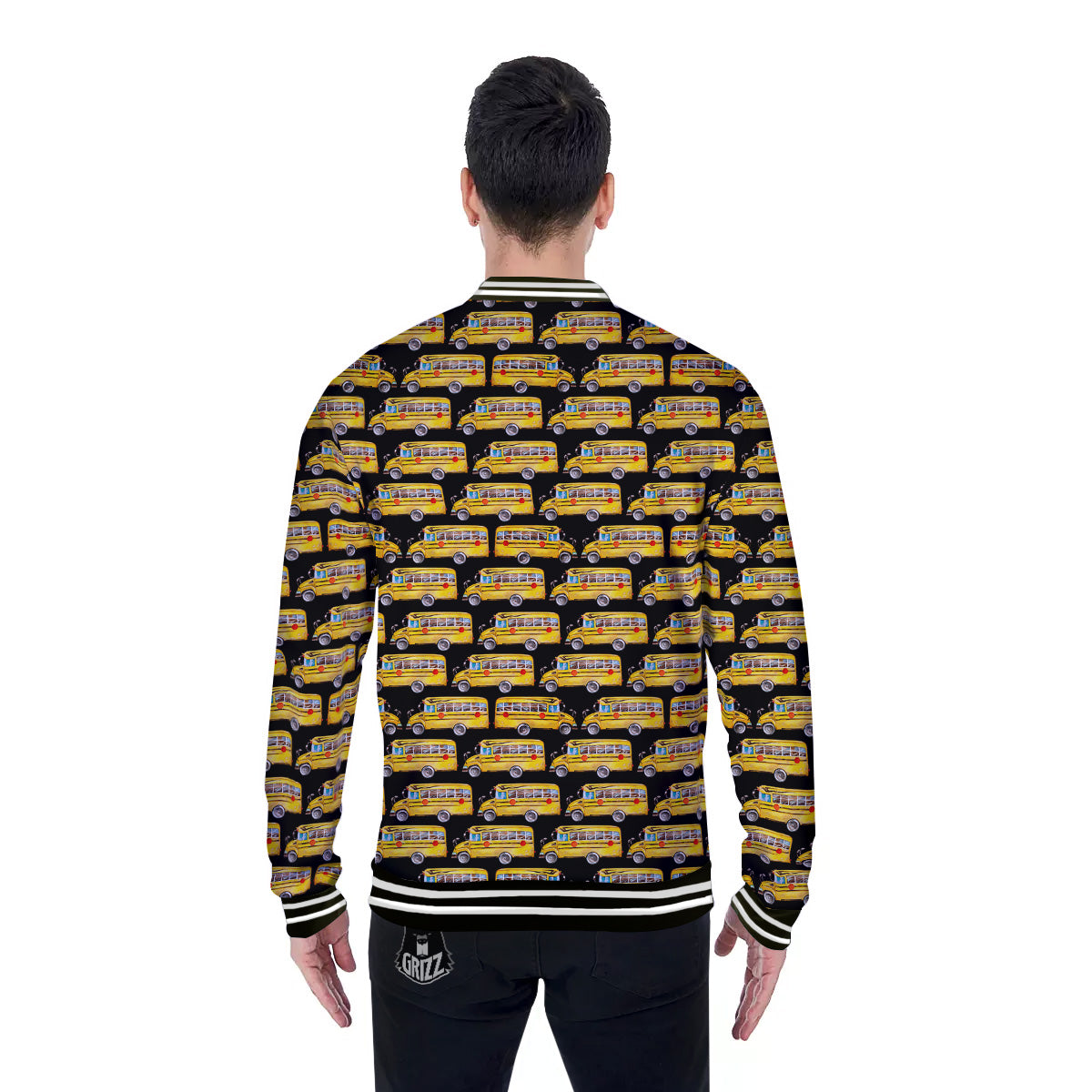 Yellow Bus Print Pattern Baseball Jacket-grizzshop