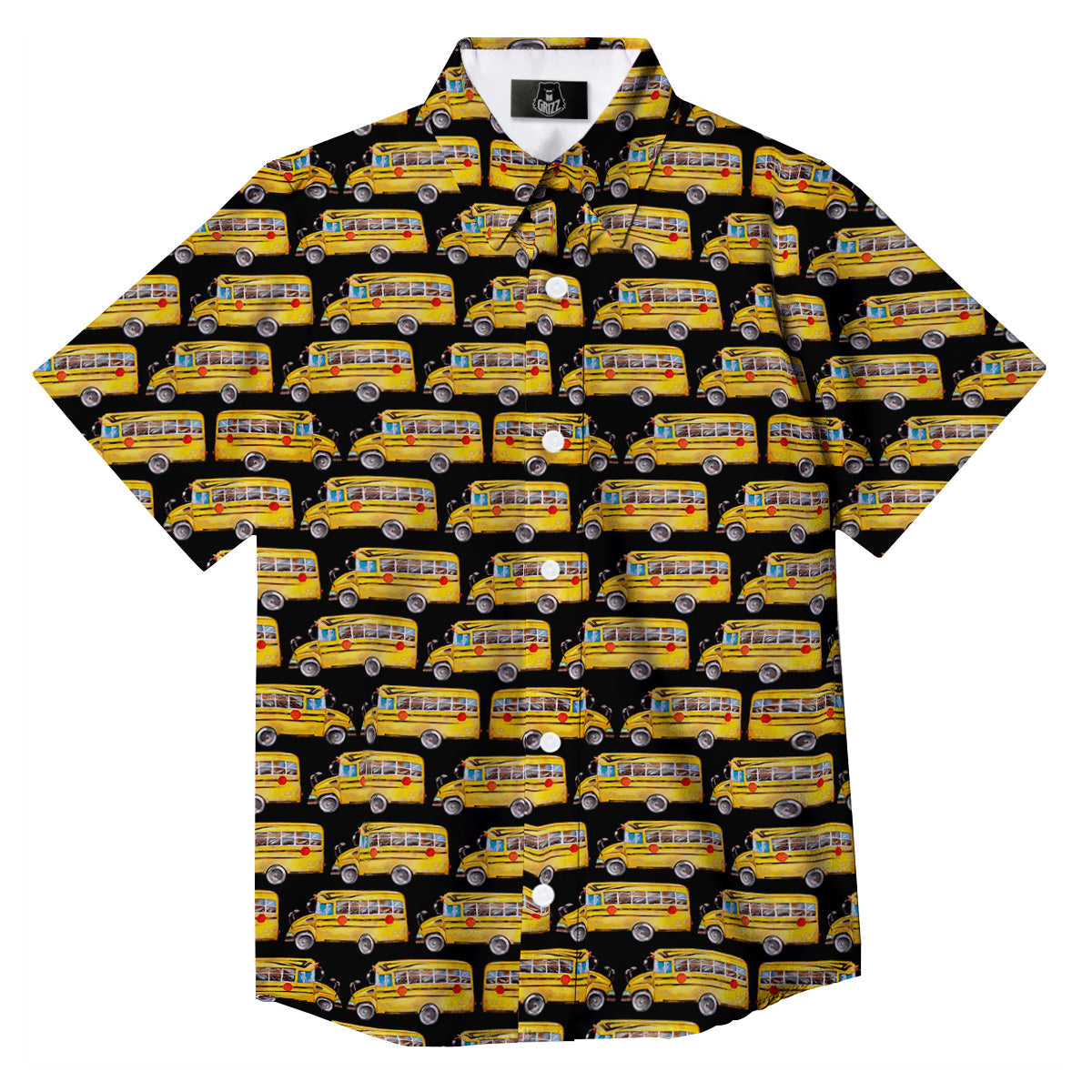 Yellow Bus Print Pattern Button Up Shirt-grizzshop