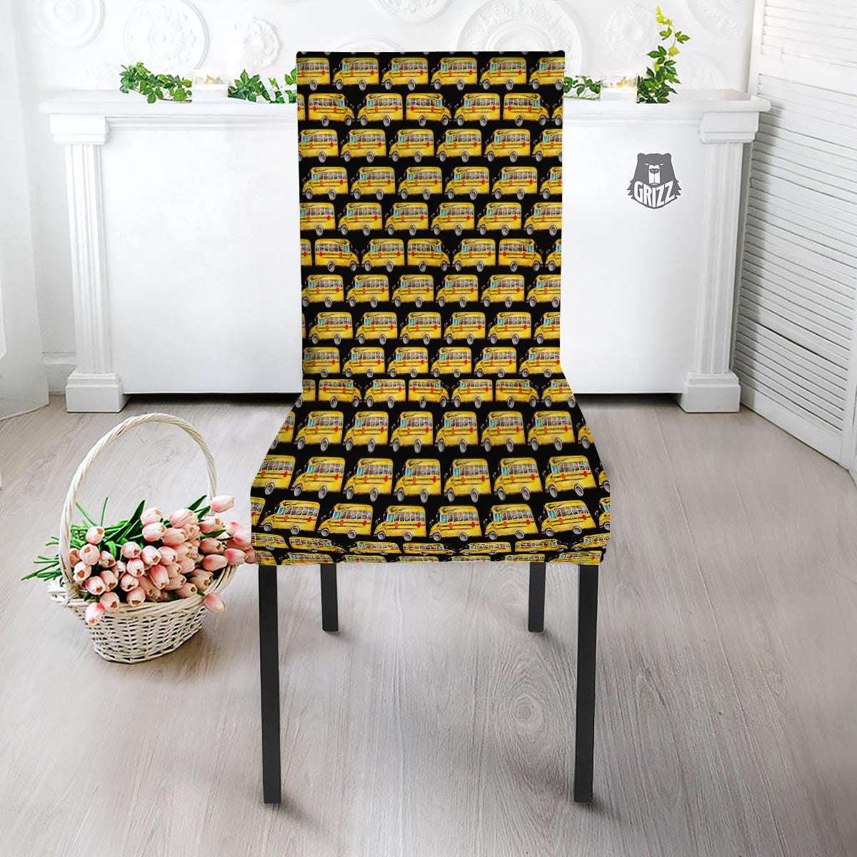 Yellow Bus Print Pattern Dining Chair Slipcover-grizzshop
