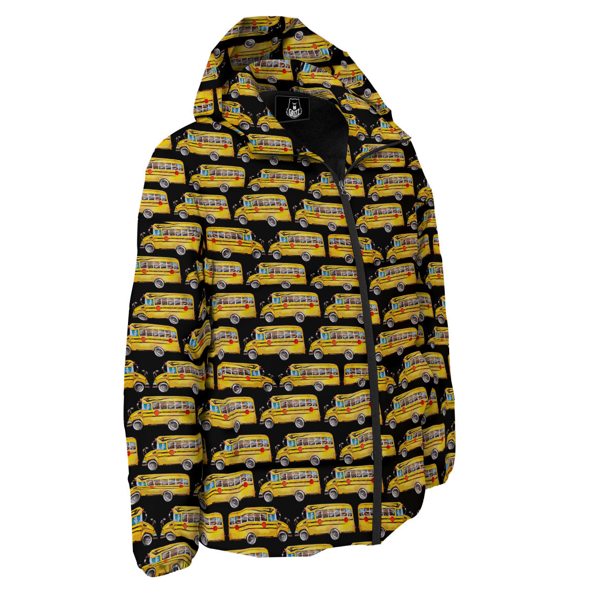 Yellow Bus Print Pattern Down Jacket-grizzshop