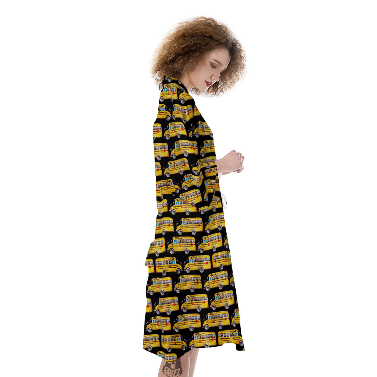 Yellow Bus Print Pattern Kimono-grizzshop