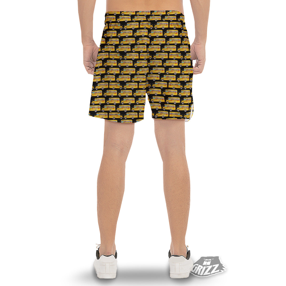 Yellow Bus Print Pattern Men's Gym Shorts-grizzshop