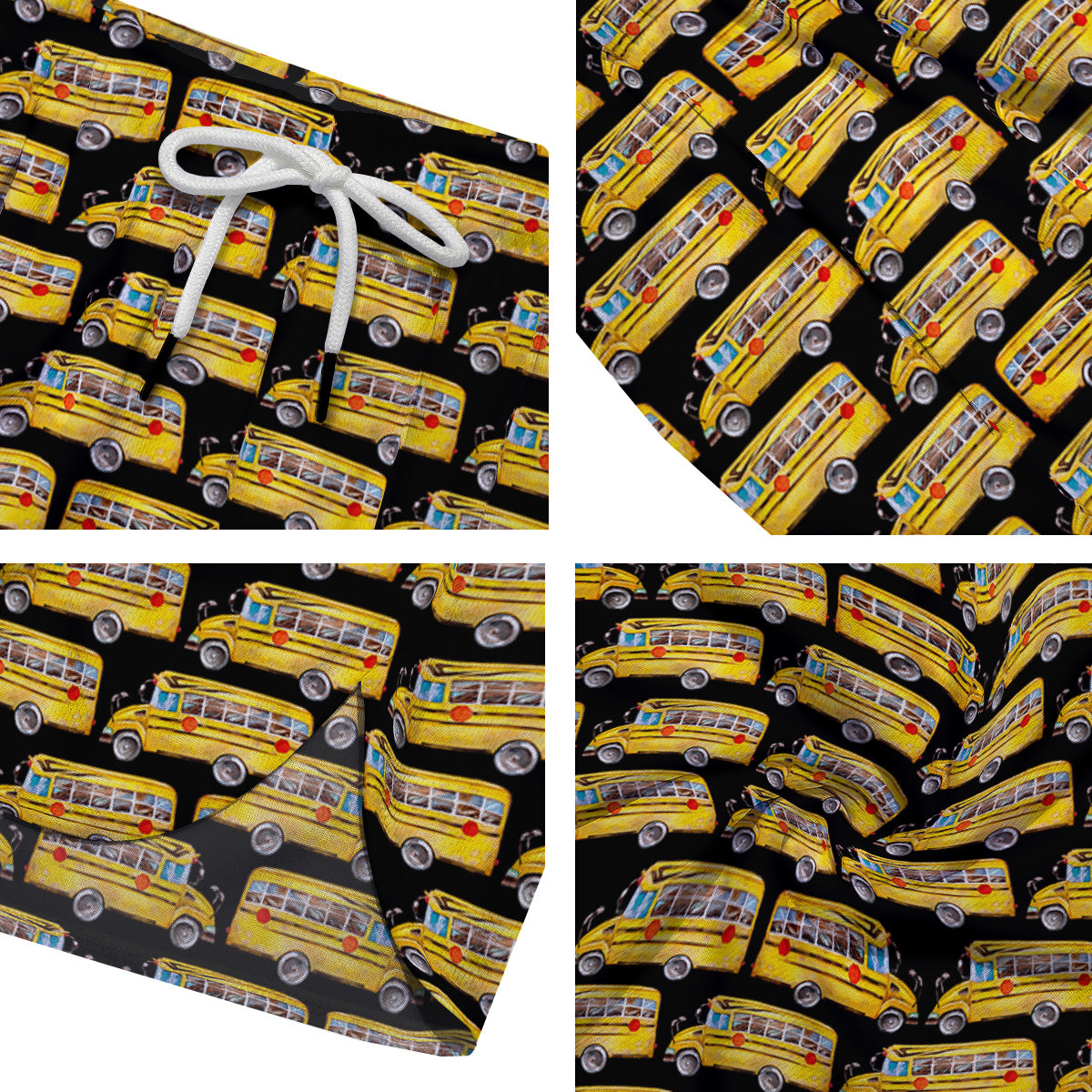 Yellow Bus Print Pattern Men's Running Shorts-grizzshop