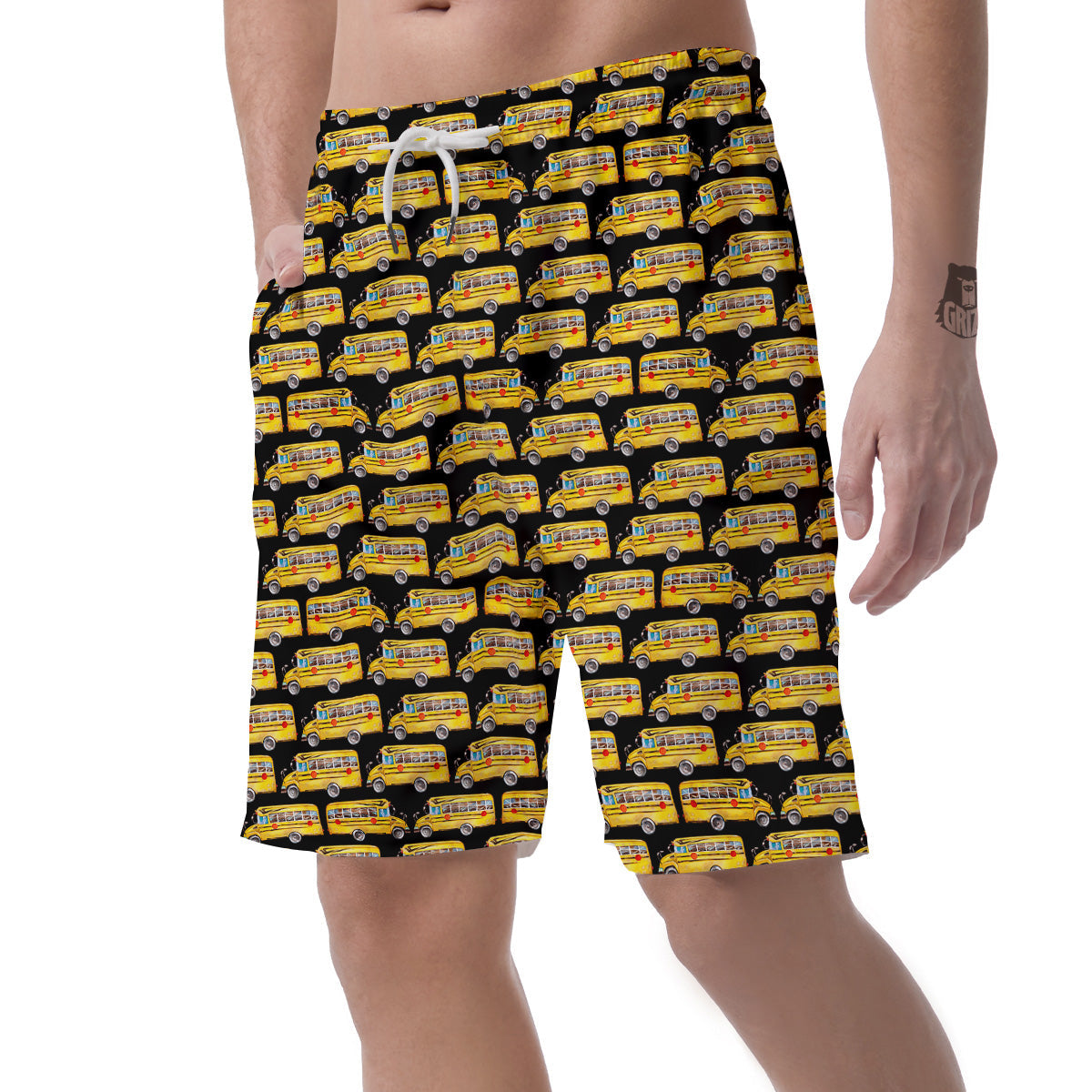 Yellow Bus Print Pattern Men's Shorts-grizzshop