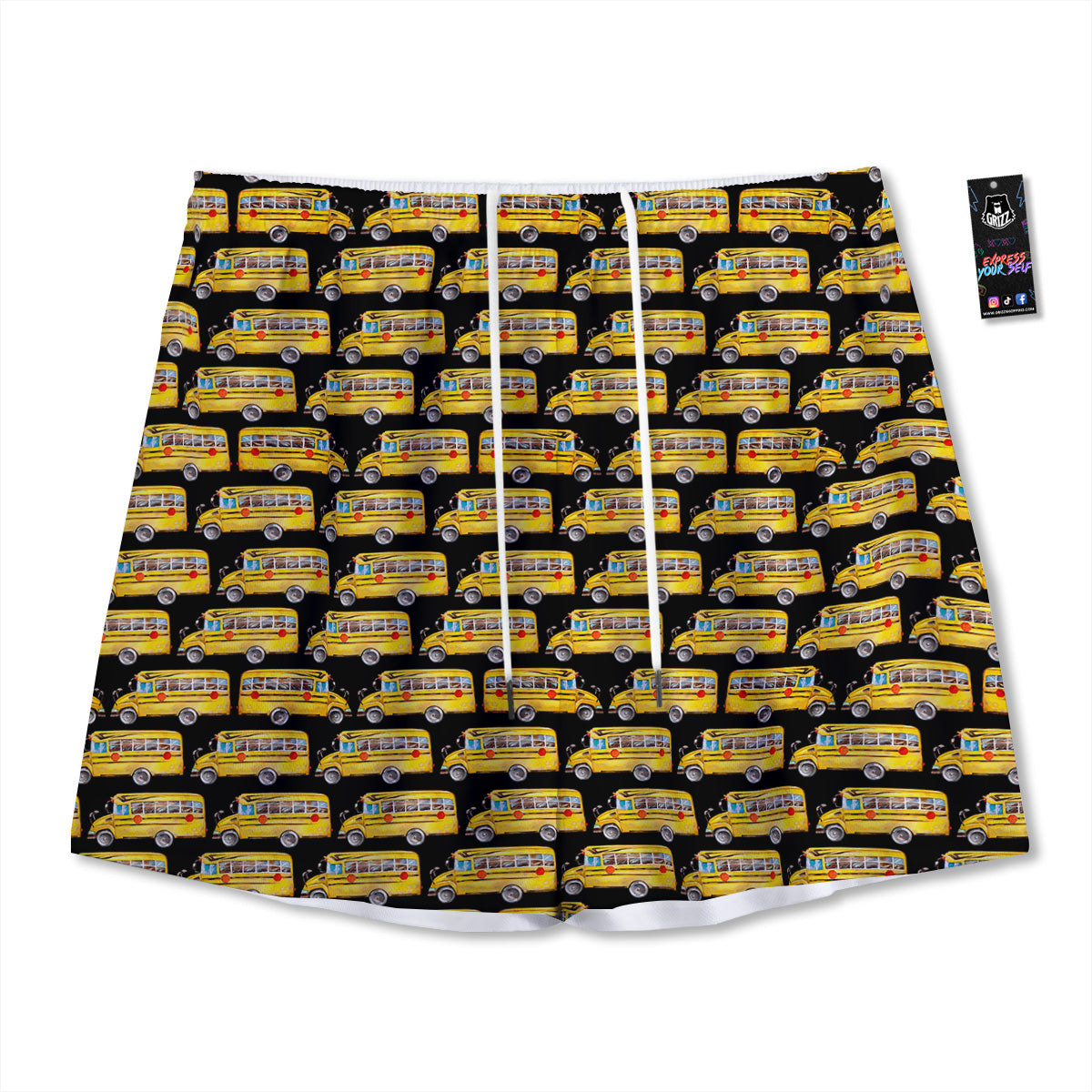 Yellow Bus Print Pattern Mesh Shorts-grizzshop