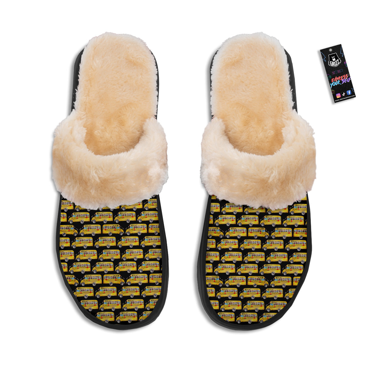 Yellow Bus Print Pattern Slippers-grizzshop