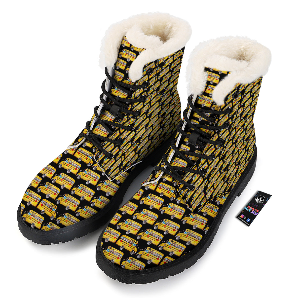 Yellow Bus Print Pattern Winter Boots-grizzshop